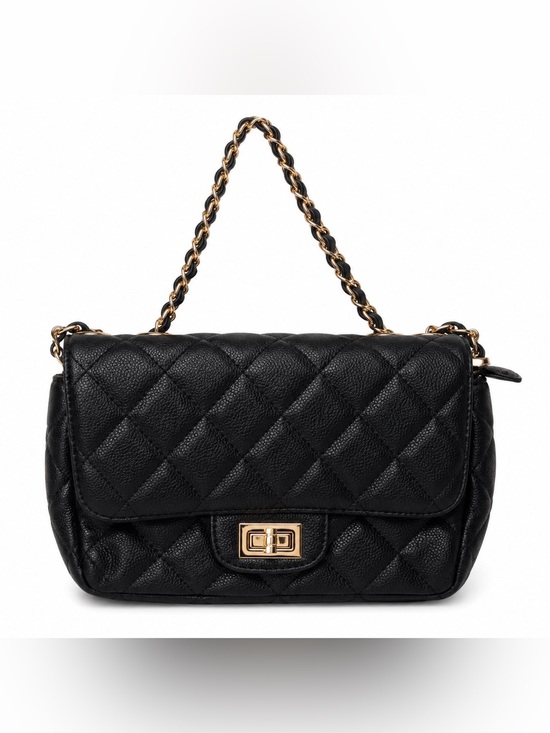 Handbags - Quilted Black Chain-Handle Shoulder Bag